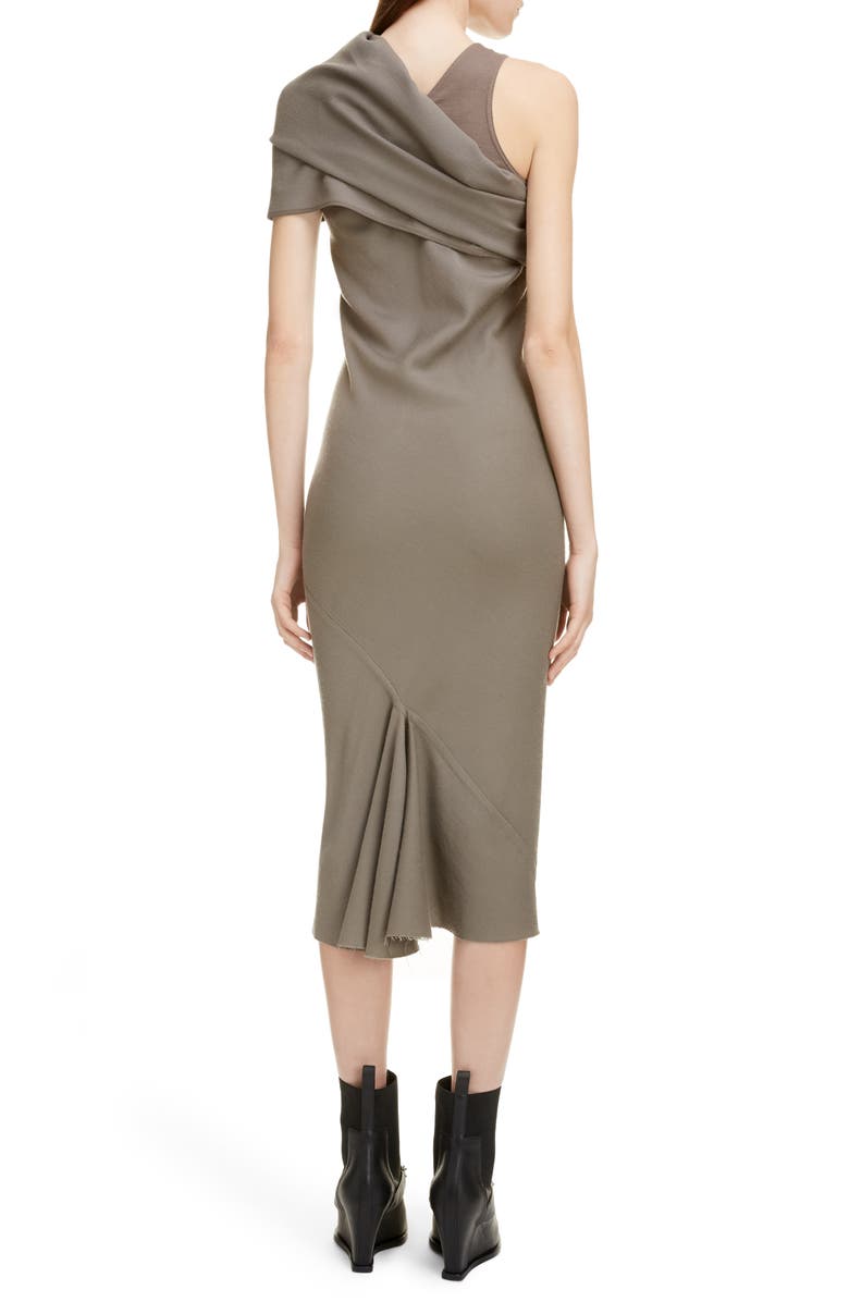 Rick Owens Asymmetrical Wool Midi Dress, Alternate, color,