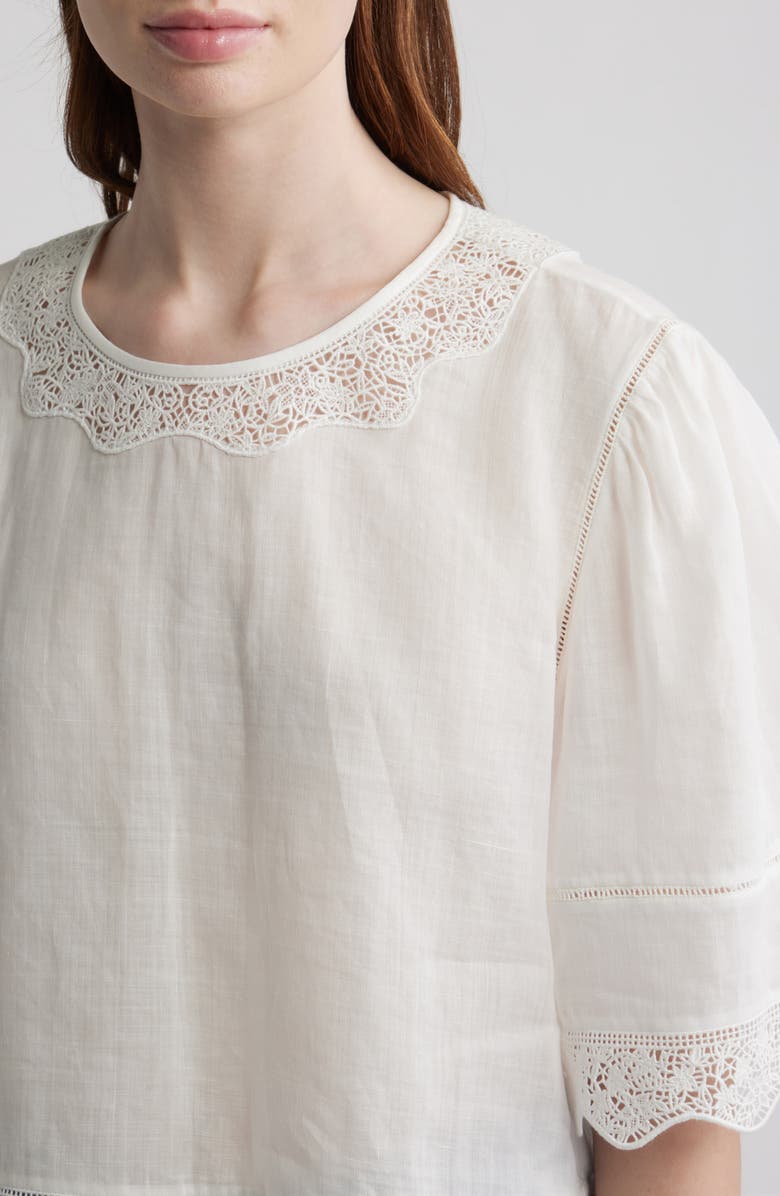 FRAME The Embroidered Ramie Top, Alternate, color, White