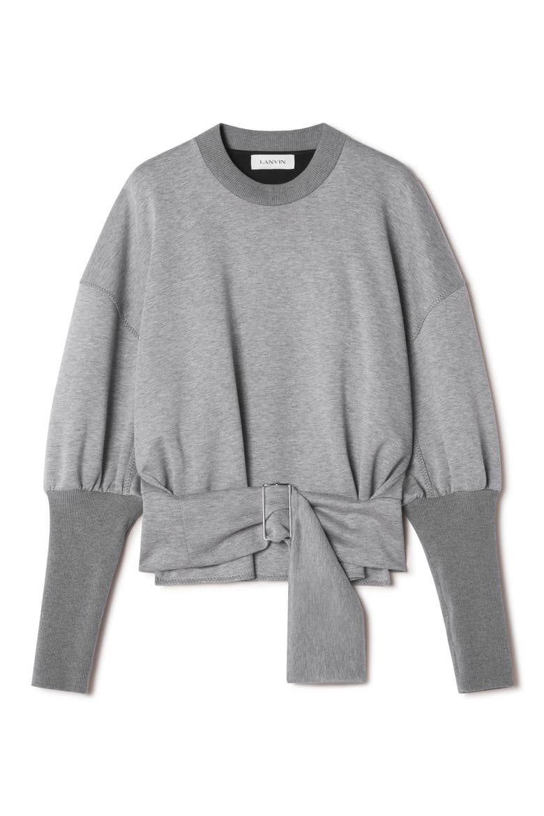 Belted Sweatshirt In Double-Faced Jersey, Alternate, color, Light Grey/Black