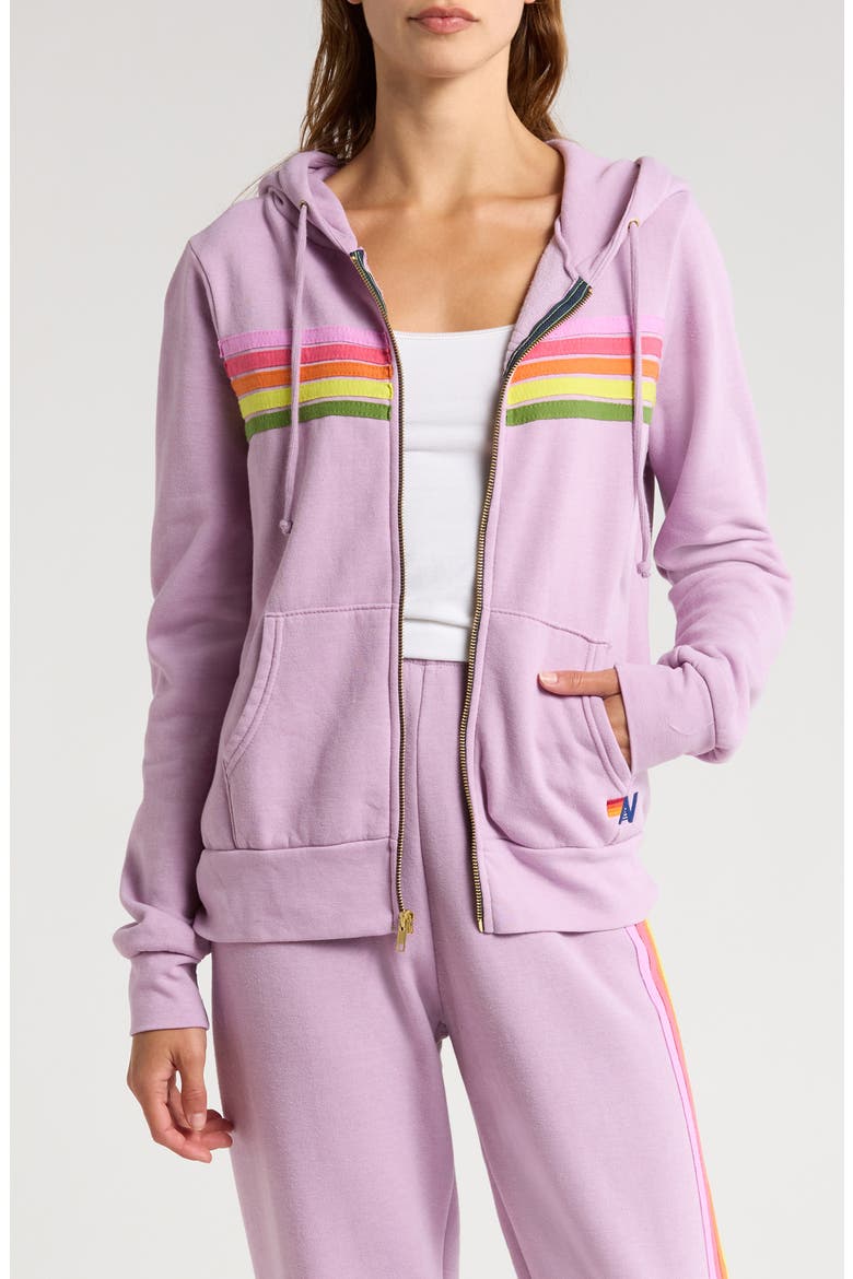 5-Stripe Zip Hoodie, Main, color, MAUVE/ PINK GREEN