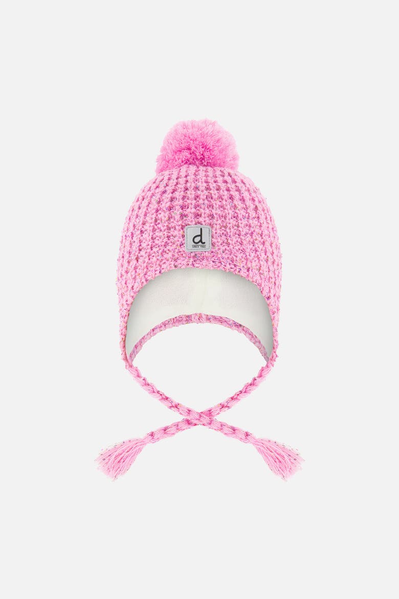 Winter Peruvian Marled Fleece-Lined Pompom Knit Hat, Main, color, Pink