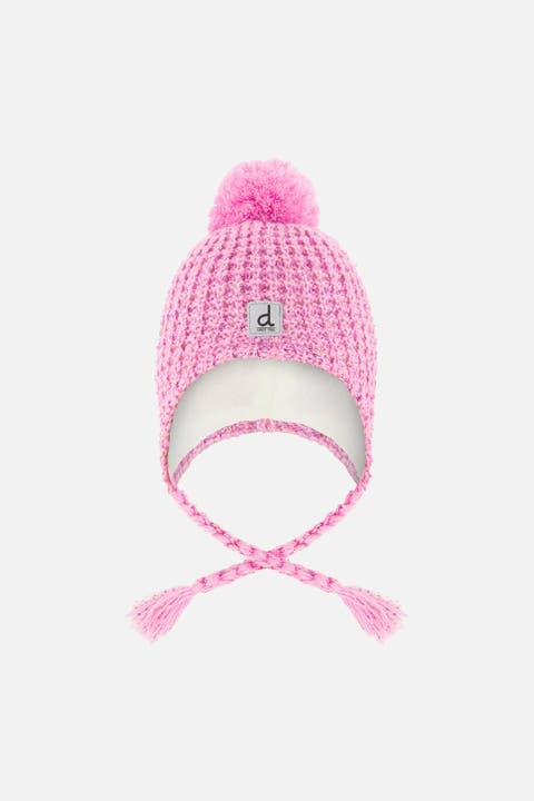 Winter Peruvian Marled Fleece-Lined Pompom Knit Hat