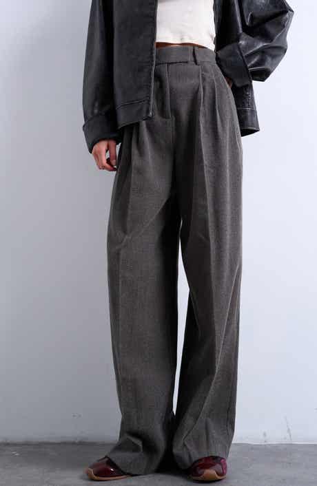 Topshop Herringbone Pleated Wide Leg Pants