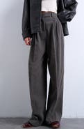Topshop Herringbone Pleated Wide Leg Pants