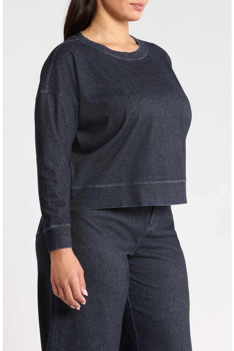 Stretch Organic Cotton Crop Sweatshirt, Alternate, color, DARK WASH