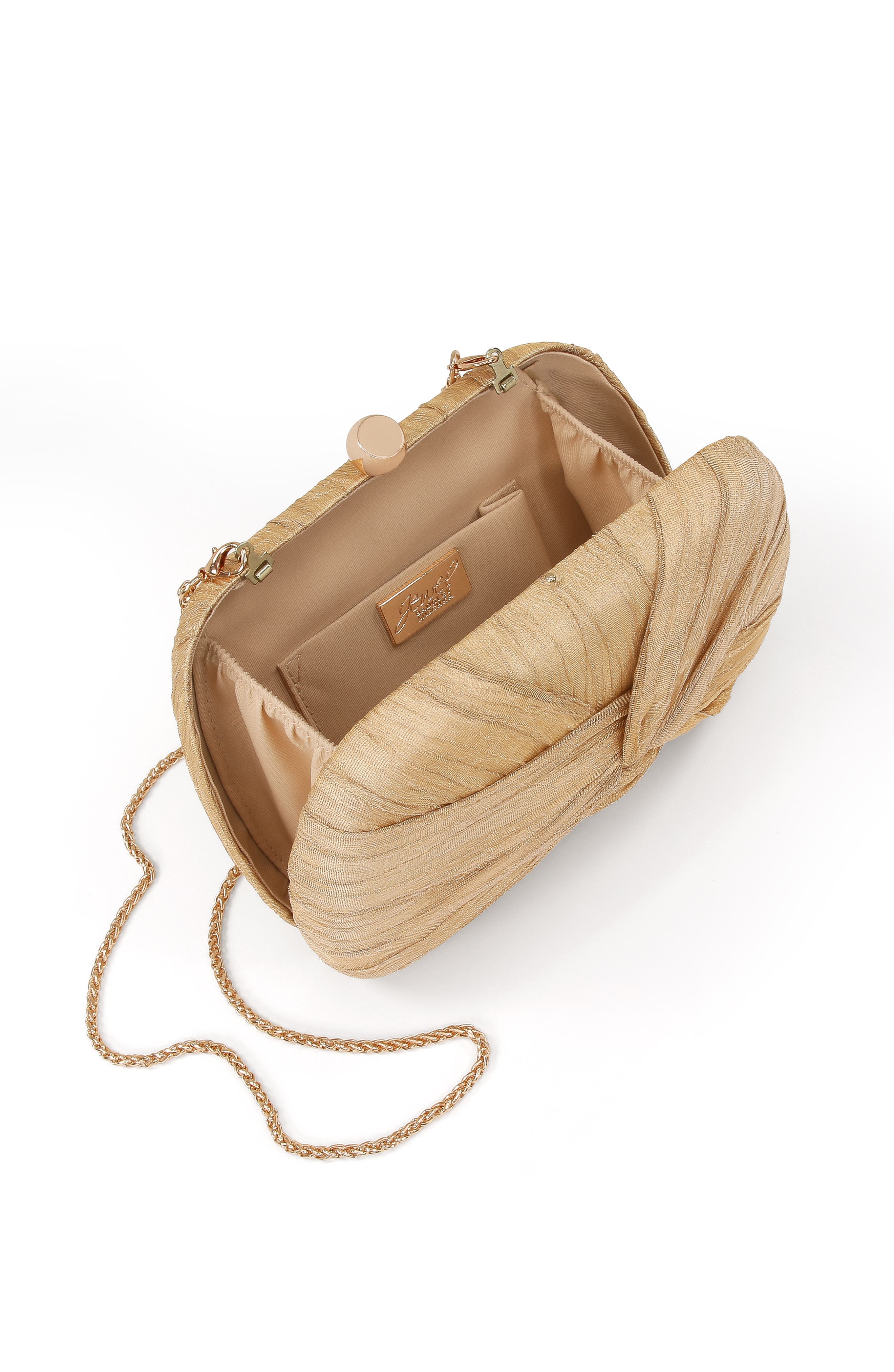 Jewel Badgley Mischka Jasmine Gold Lame' Twist Minaudiere, Alternate, color, Gold