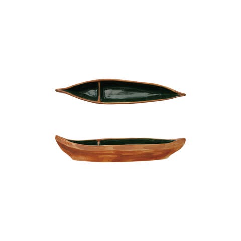 Hand-Painted Stoneware Canoe Dish