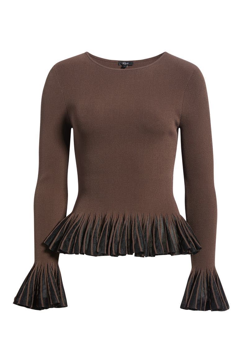 Nora Pleat Trim Top, Alternate, color, BROWN BLACK ORGANZA