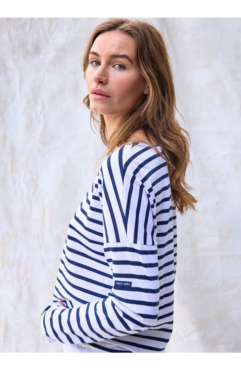 Saint James MINQUIERS DROP II - Drop-Shoulder Breton Striped Shirt, Alternate, color, White/Navy