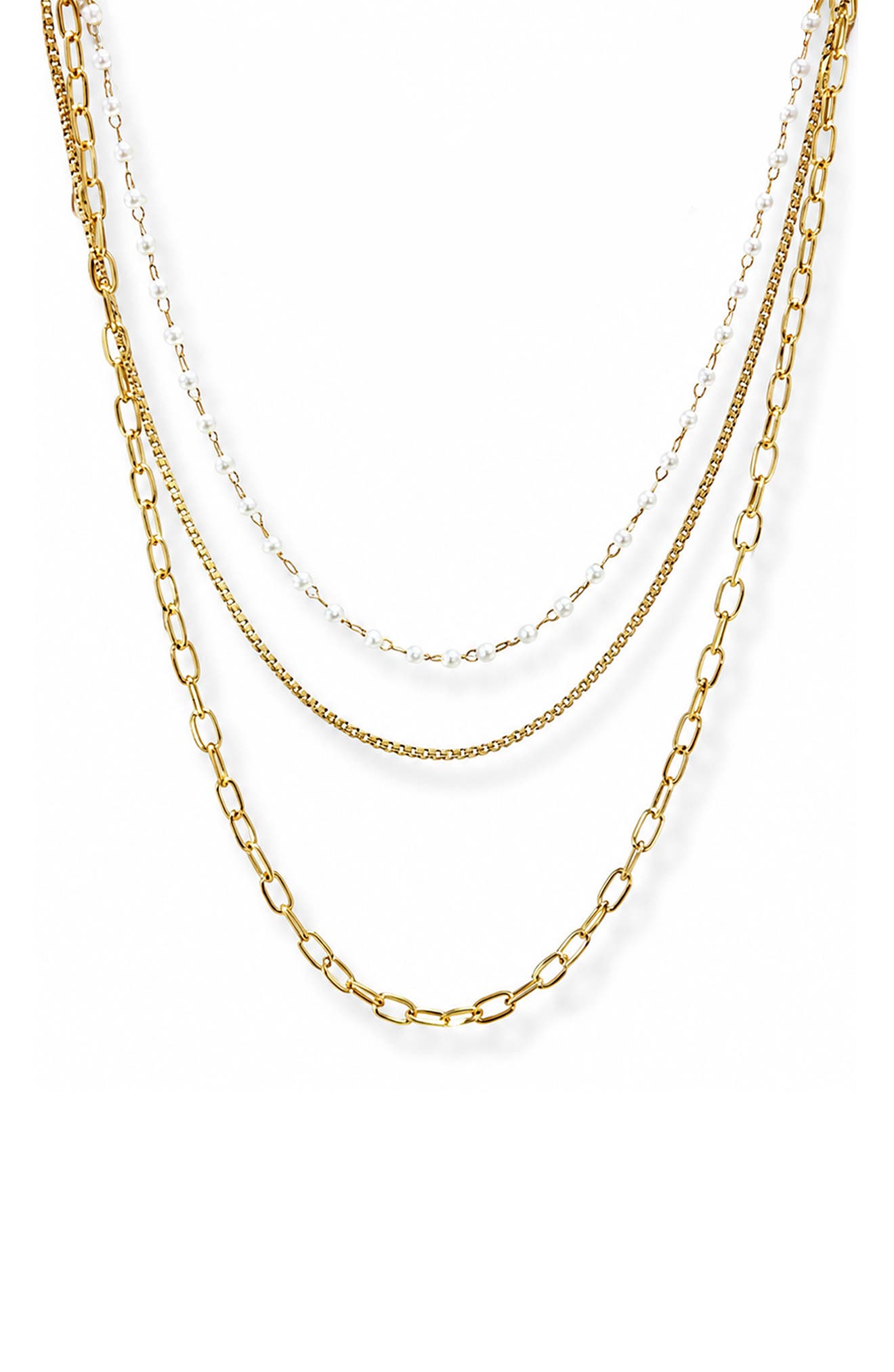 Layered Paperclip Chain & Faux Pearl Necklace