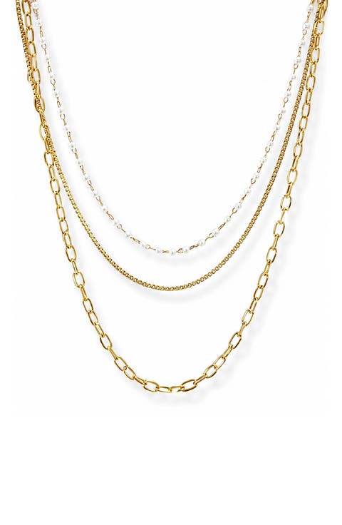 Layered Paperclip Chain & Faux Pearl Necklace