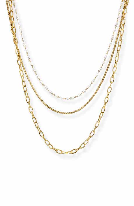 Layered Paperclip Chain & Faux Pearl Necklace