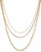 LA MENO Layered Paperclip Chain & Faux Pearl Necklace