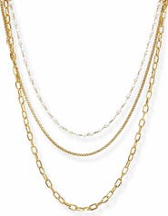 LA MENO Layered Paperclip Chain & Faux Pearl Necklace