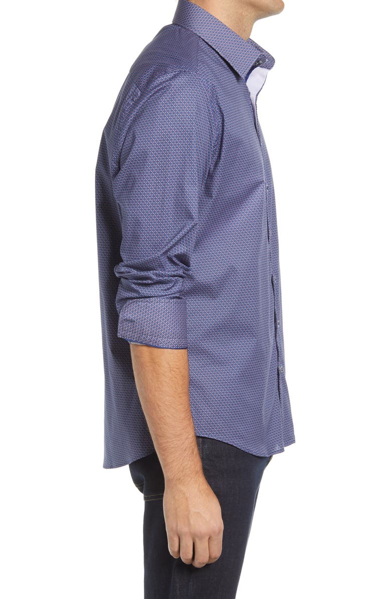 Stone Rose Geometric Print Stretch Button-Up Shirt, Alternate, color,