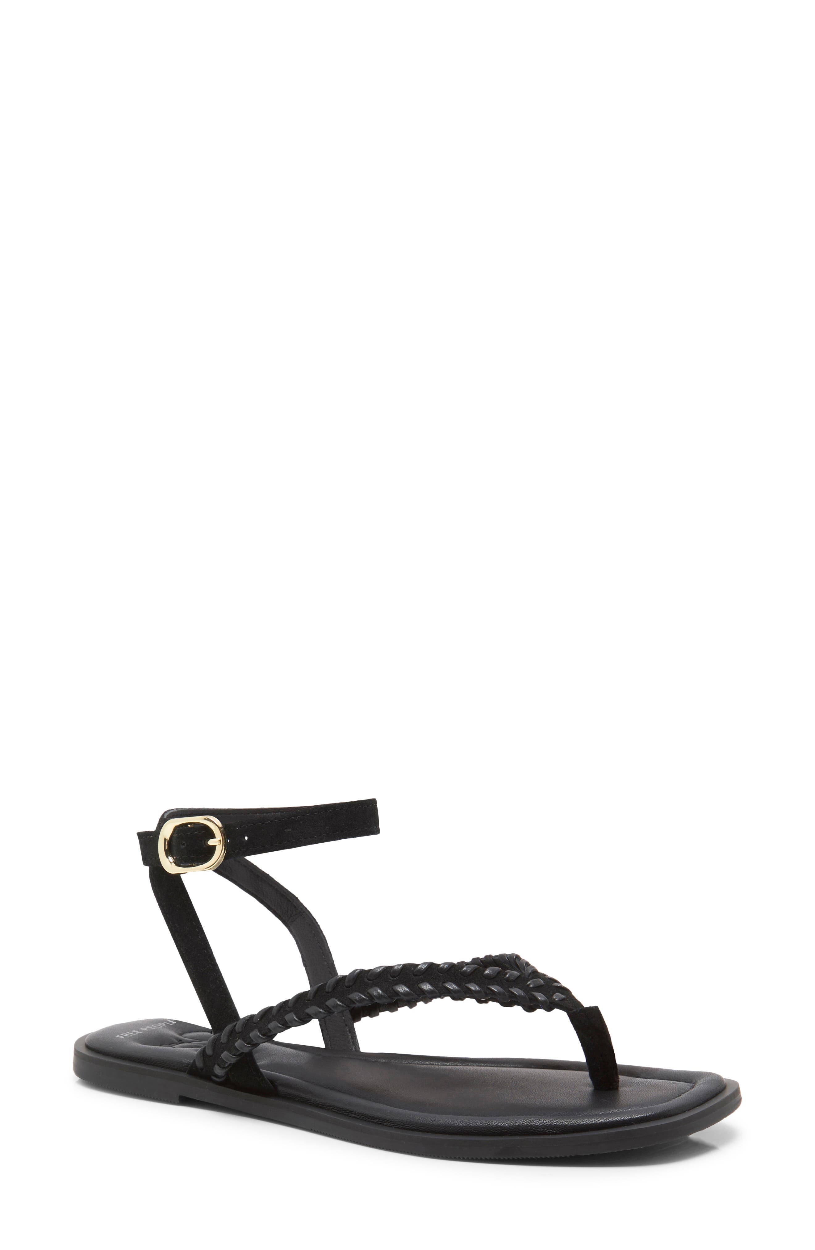 Free People Waverly Whipstitch Ankle Strap Sandal, Main, color, Black Tide