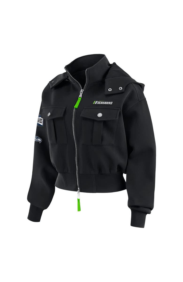 WEAR by Erin Andrews Women's WEAR by Erin Andrews Black Seattle Seahawks Patch Pocket Bomber Jacket, Alternate, color, Black