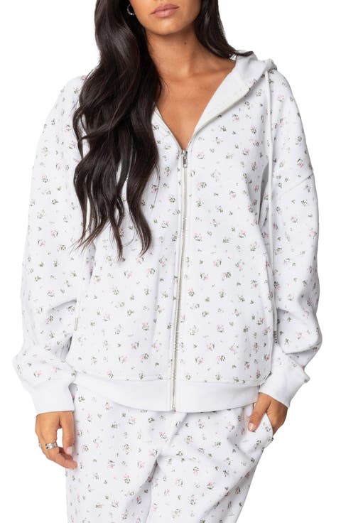 Bouquet Oversize Front Zip Cotton Blend Hoodie