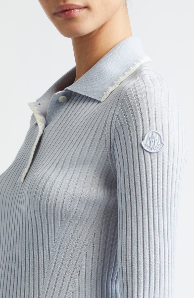 Moncler Long Sleeve Virgin Wool Polo, Alternate, color, Light Blue