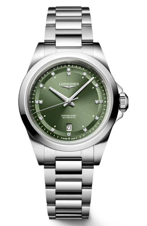 Longines Conquest Diamond Automatic Bracelet Watch, 30mm In Green