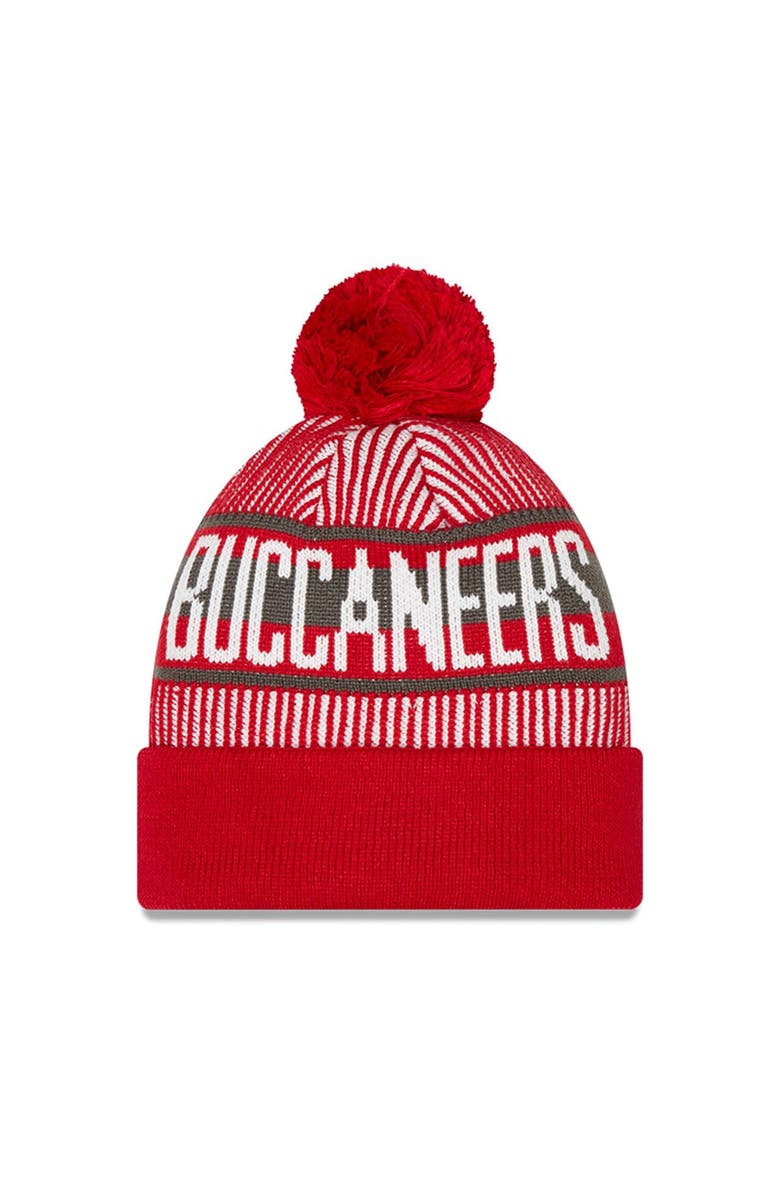 New Era Youth New Era Red Tampa Bay Buccaneers Striped Cuffed Knit Hat with Pom, Alternate, color, Red