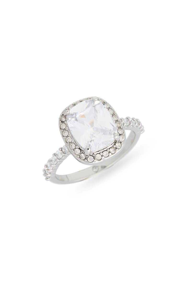 Cushion Cut Cubic Zirconia Halo Ring, Main, color, CLEAR- SILVER