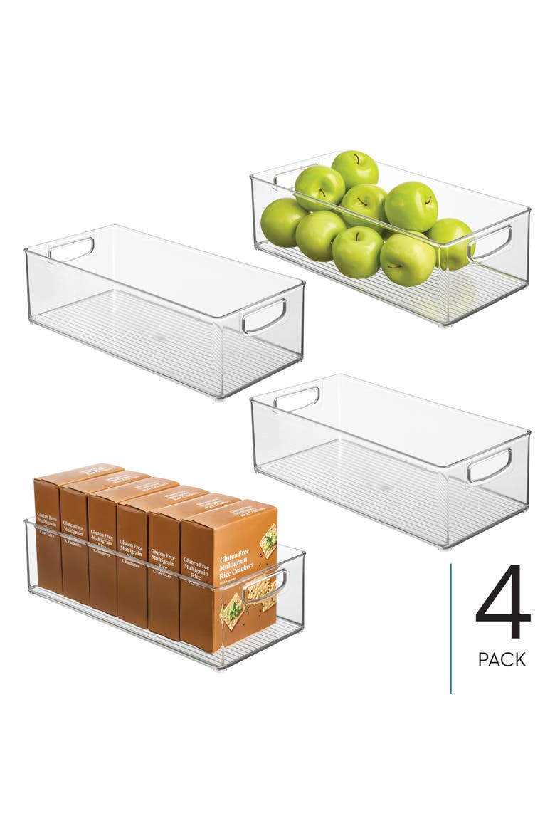 iDesign Stackable Storage Bin with Handles, Set of 4, Clear, Alternate, color, Clear