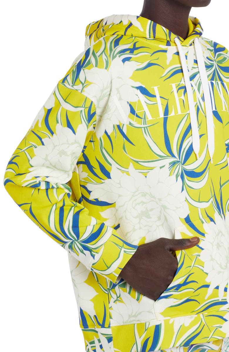 Valentino Floral Print Logo Hoodie, Alternate, color, 
