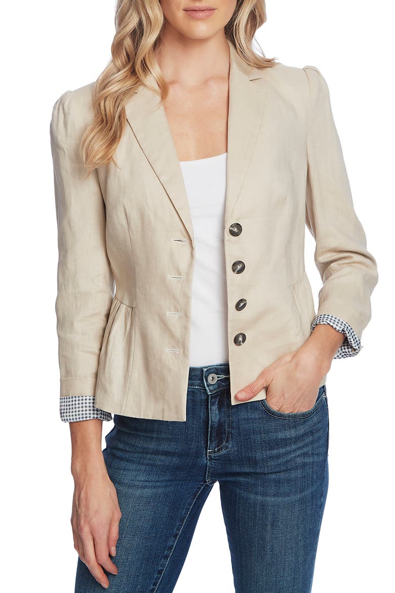 Peplum Linen Jacket, Main, color, CRISP SAND