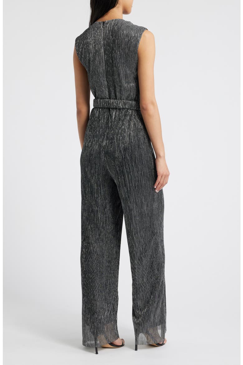 Metallic V-Neck Jumpsuit, Alternate, color, SILVER