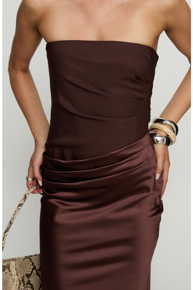 Lulita Pleated Strapless Mixed Media Gown, Alternate, color, BROWN