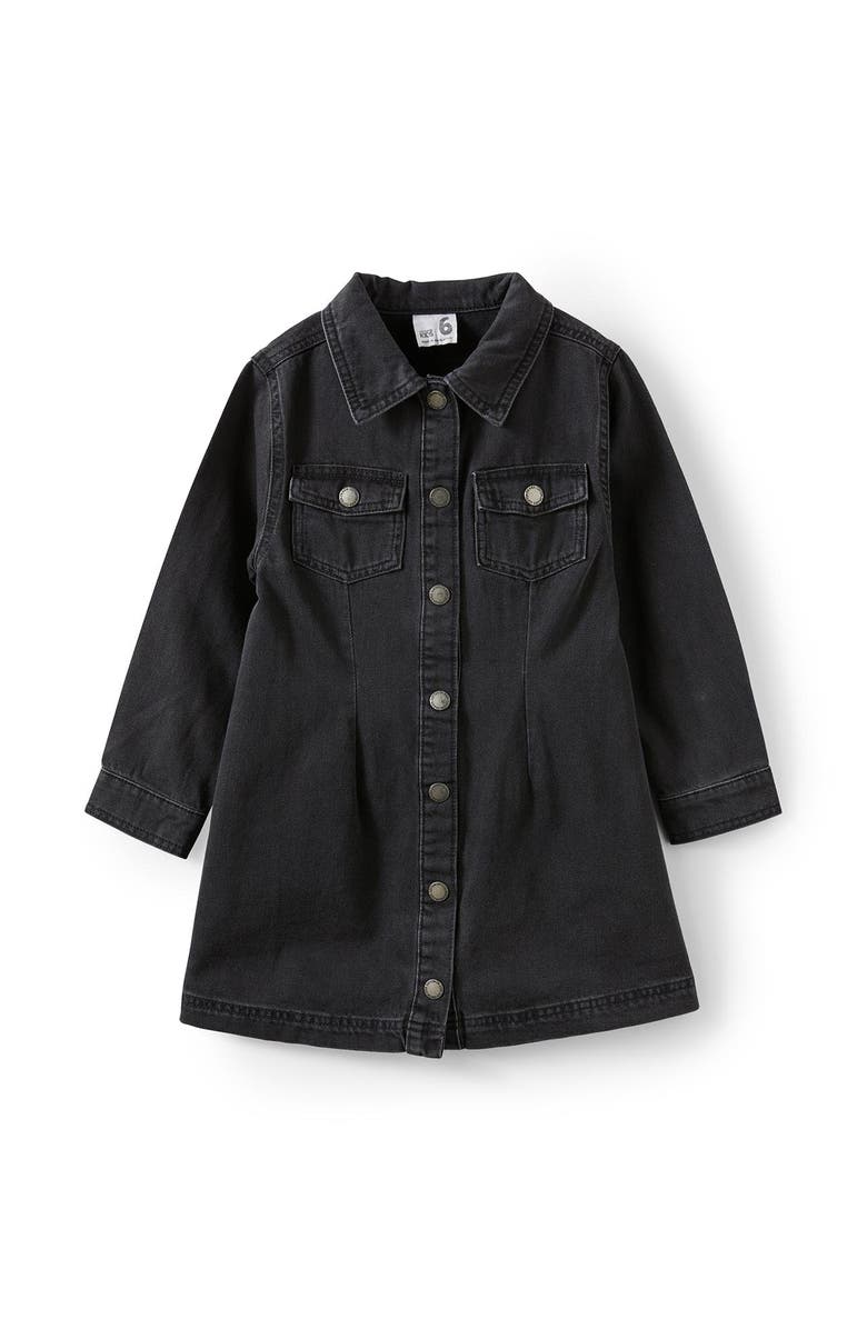 Cotton On Kids Kid's Sasha Long Sleeve Denim Shirt Dress, Main, color, Balmoral Black