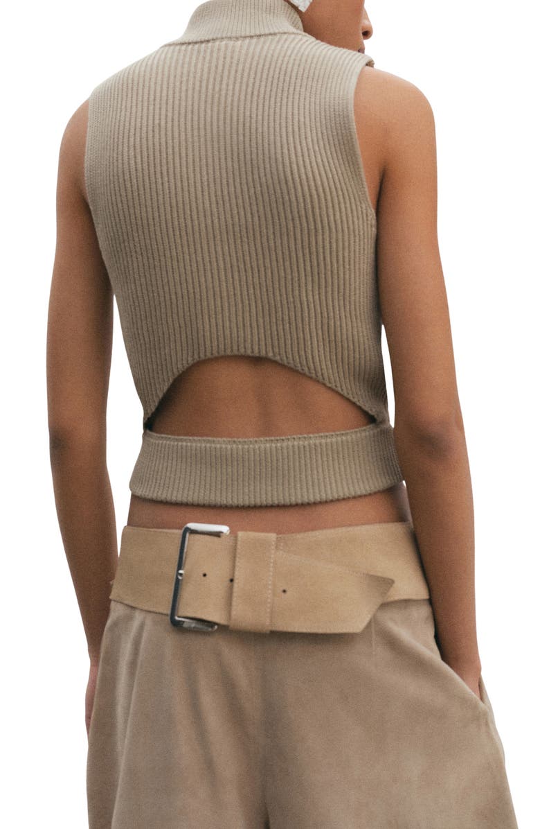 MANGO Cutout Sleeveless Cotton Rib Top, Alternate, color,