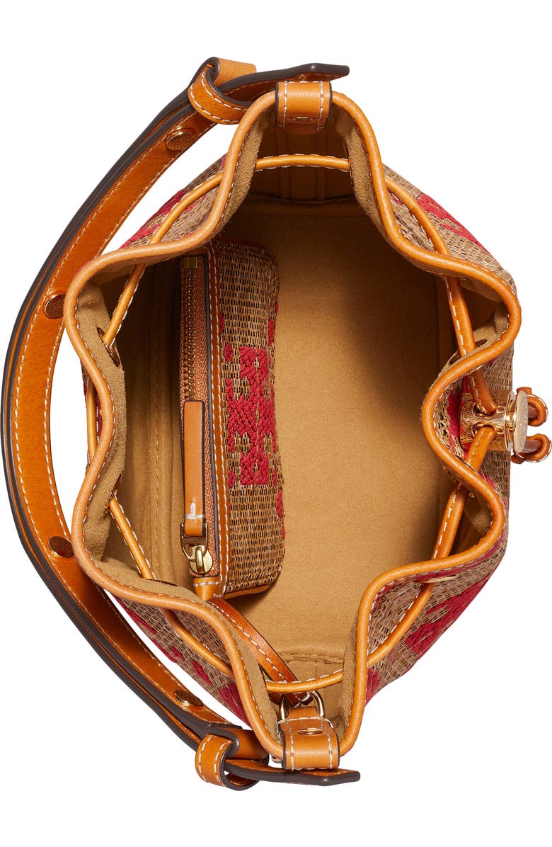 Tory Burch T Monogram Straw Bucket Bag, Alternate, color, Natural