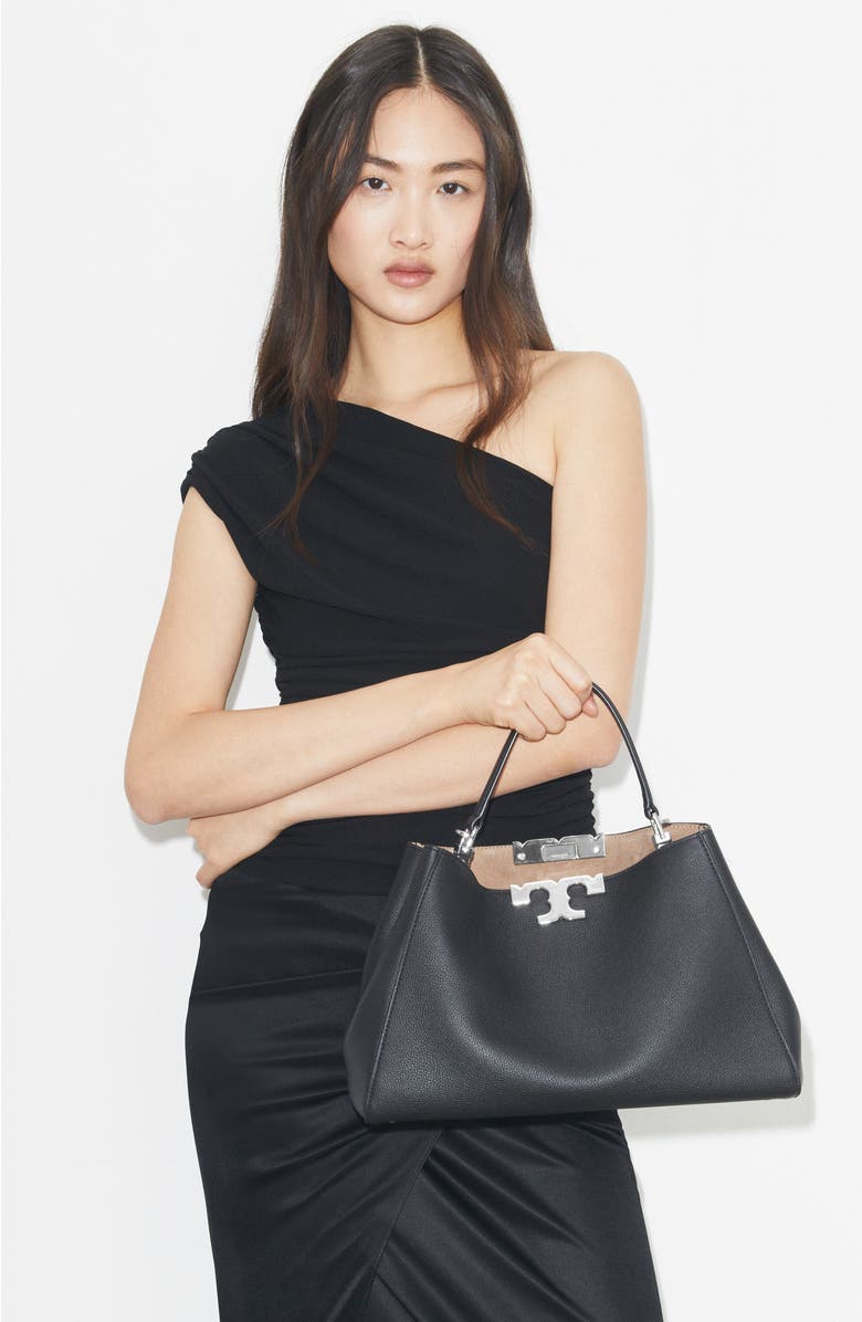 Tory Burch Eleanor Soft Leather Satchel, Alternate, color, Black