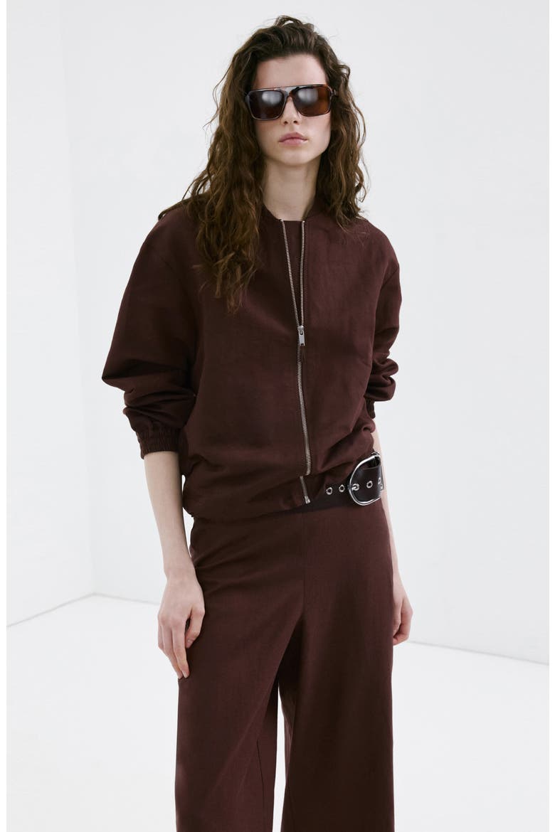 Cotton & Linen Blend Crop Straight Leg Pants, Alternate, color, CHOCOLATE