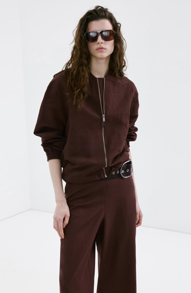 MANGO Cotton & Linen Blend Crop Straight Leg Pants, Alternate, color, Chocolate