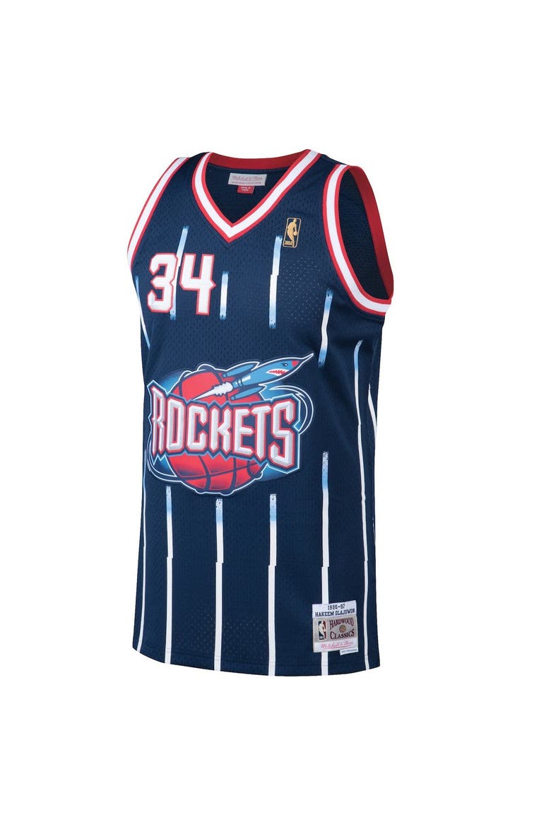 Men's Mitchell & Ness Hakeem Olajuwon Navy Houston Rockets 1996/97 Hardwood Classics Swingman Jersey, Alternate, color, Navy