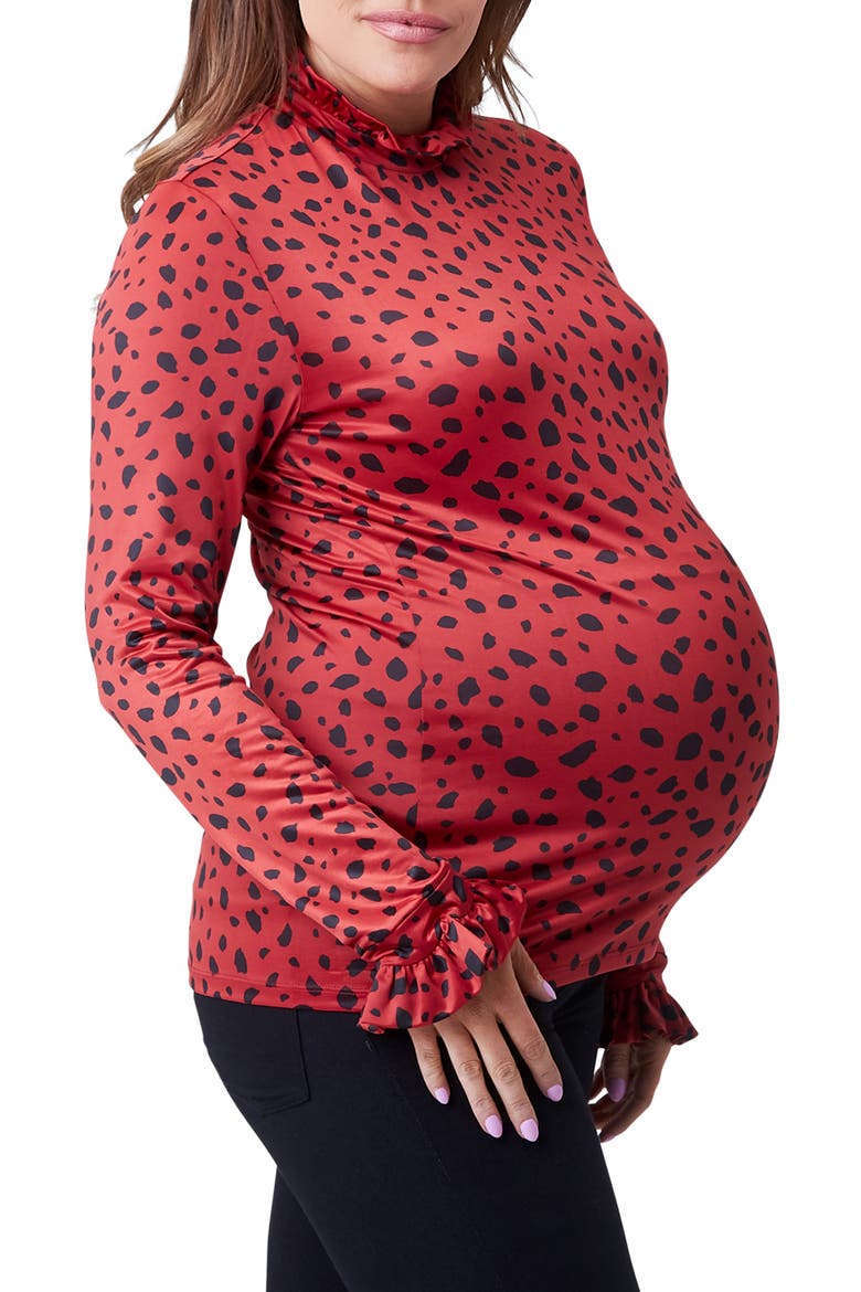 Leni Mock Neck Maternity Top, Alternate, color, RUSSET ABSTRACT DOT