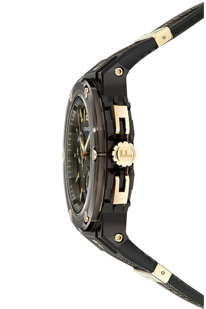 F-80 Translucent Chronograph Recycled Polyurthane Strap Watch, 44mm, Alternate, color, BLACK