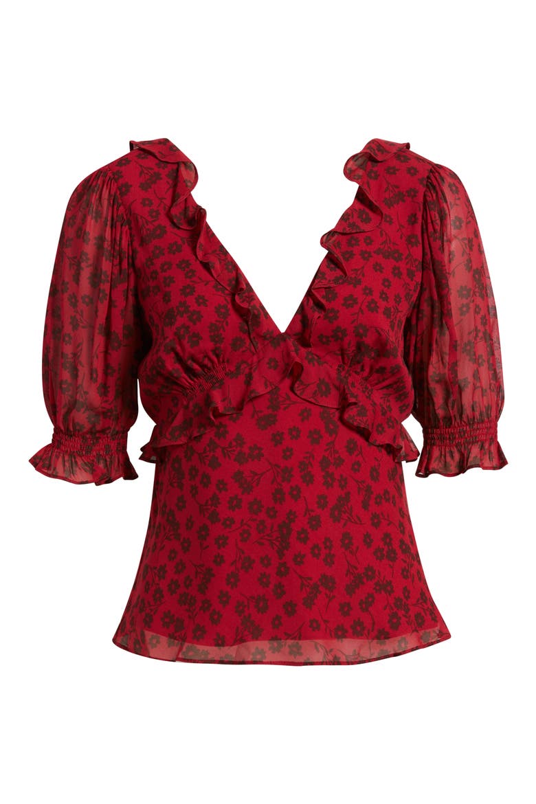 Miramar Floral Ruffle V-Neck Top, Alternate, color, CARMINE DAISIES