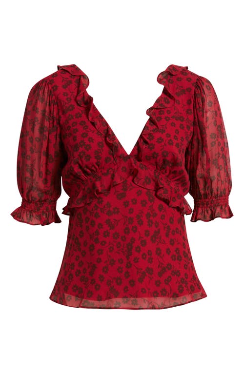 Rails Miramar Floral Ruffle V-neck Top In Red