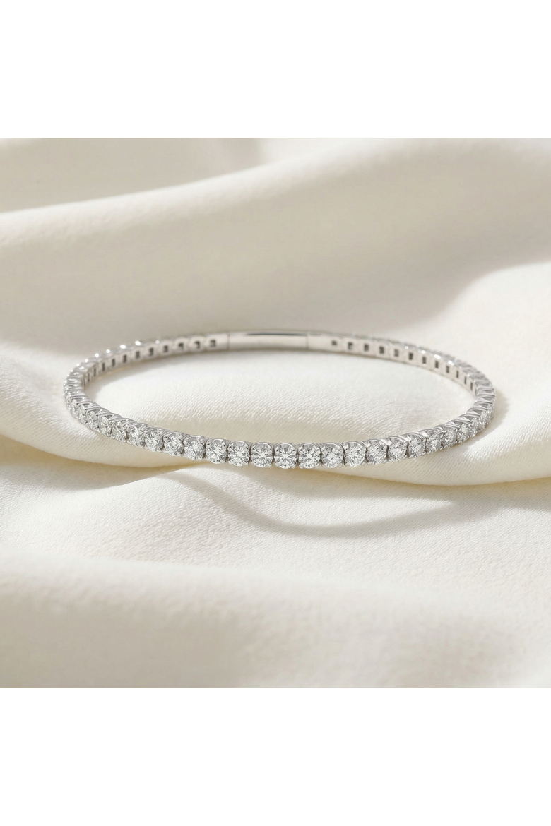 3Ct Round Diamond Flexible Oval Bangle Women's Bracelet 14k Gold Lab Grown, Alternate, color, 14k White Gold