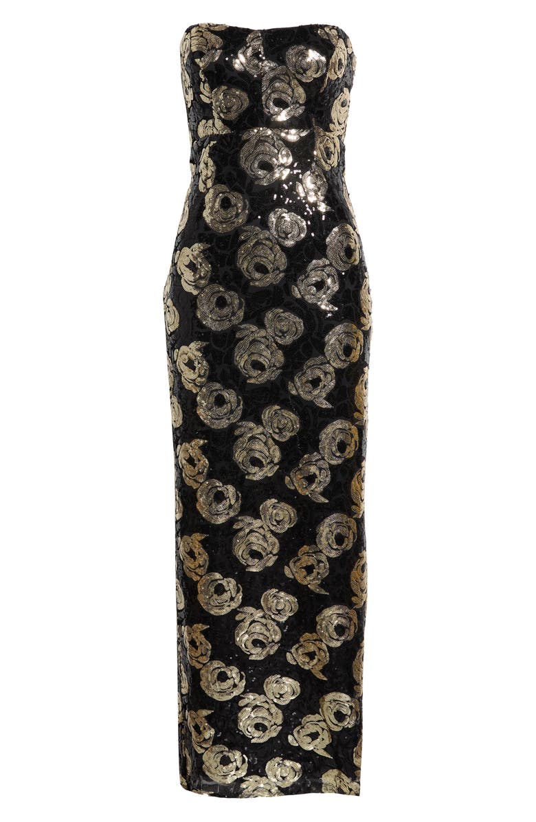 CeCe Floral Sequin Strapless Gown, Alternate, color, Rich Black