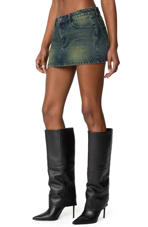 Edikted Riviere Low Rise Denim Miniskirt In Green-washed