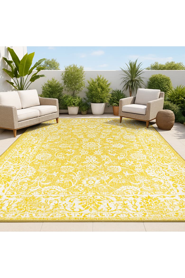 Tela Bohemian Textured Weave Floral Indoor/Outdoor Area Rug, Alternate, color, Yellow/Cream