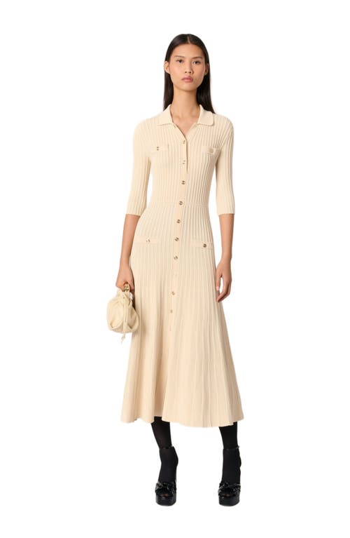 Maje Sequin Knit Midi Dress In Beige