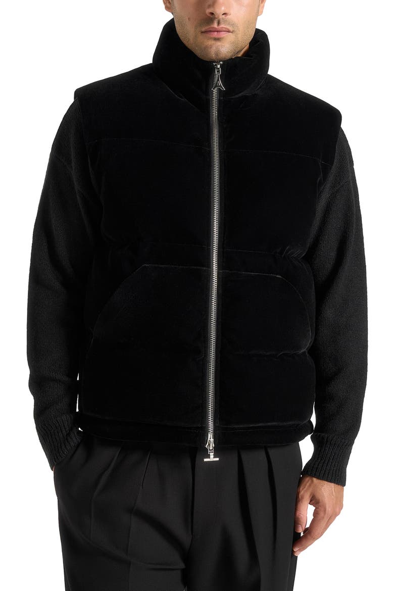 Manu Velvet Puffer Gilet, Alternate, color, Black