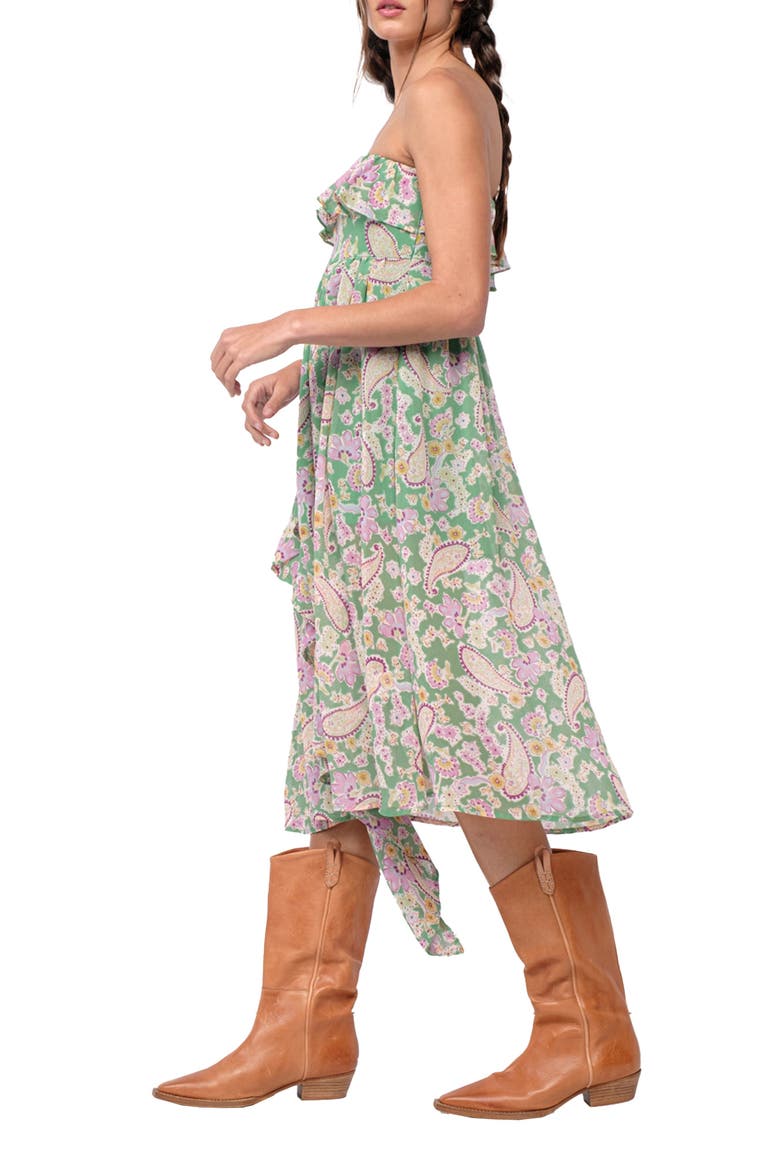 Strapless Ruffle Midi Dress, Alternate, color, LIGHT GREEN