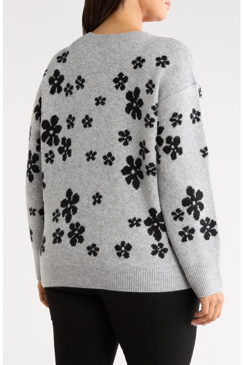 Flower Long Sleeve Crewneck Sweater, Alternate, color, LIGHT HEATHER GREY